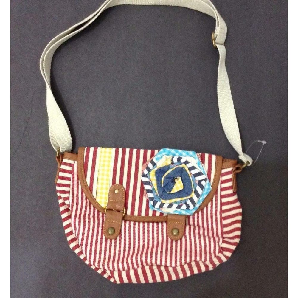 American Rag Handbag Small‎ Red White Striped Cotton Rosette Crossbody Purse